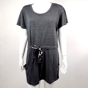COLLECTIVE CONCEPTS Gray Ribbon Pockets Tie Front Short Sleeve Top Shirt Size M